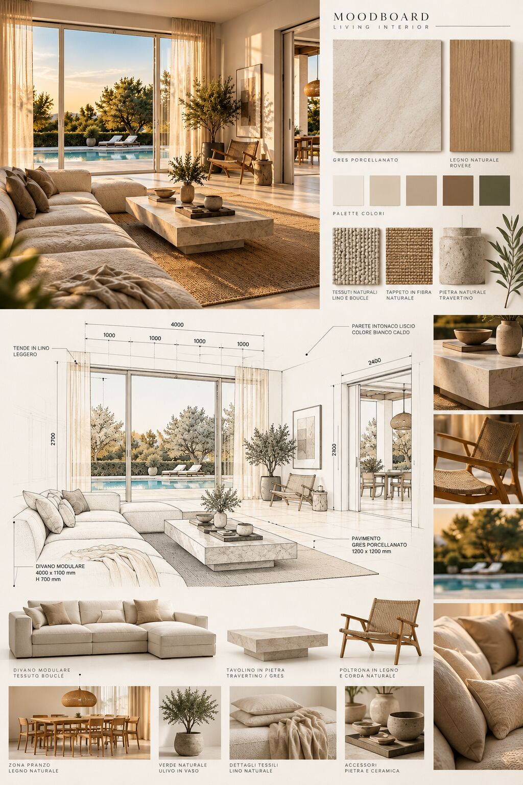 Moodboard dei materiali e delle finiture