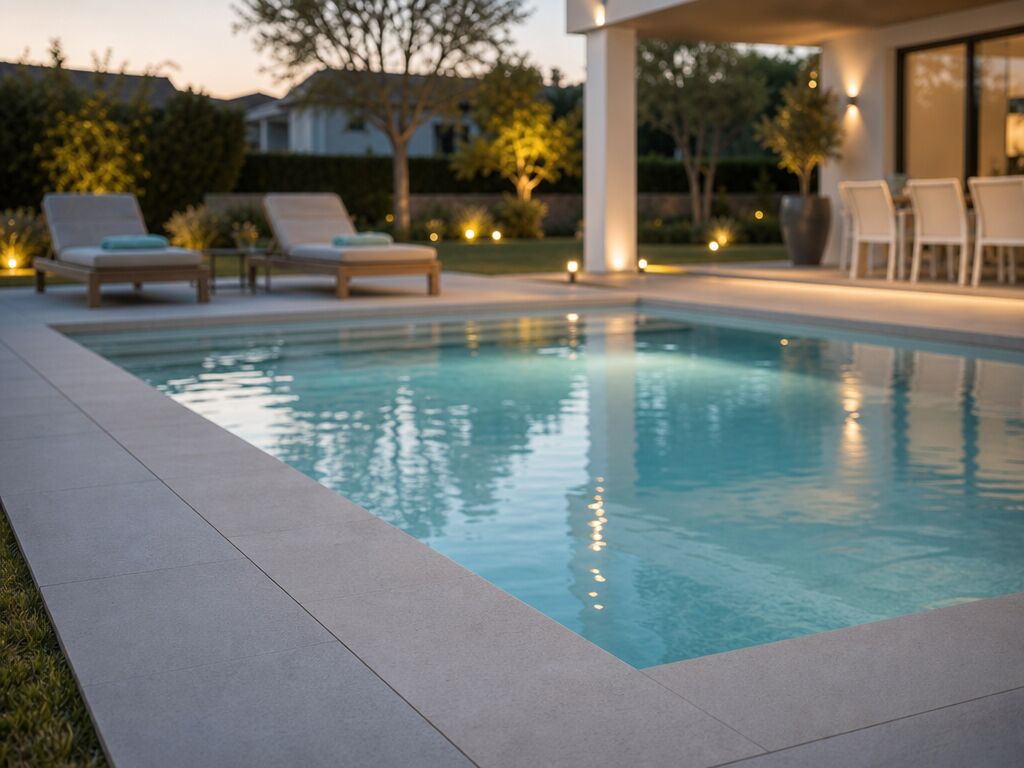 Piscina con lettini sotto il portico