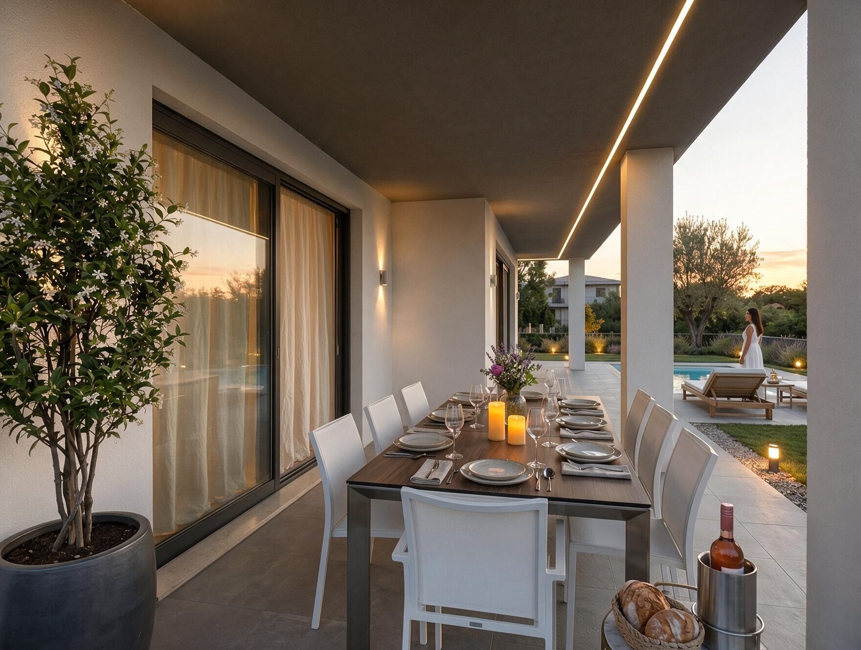 Il portico apparecchiato per la cena