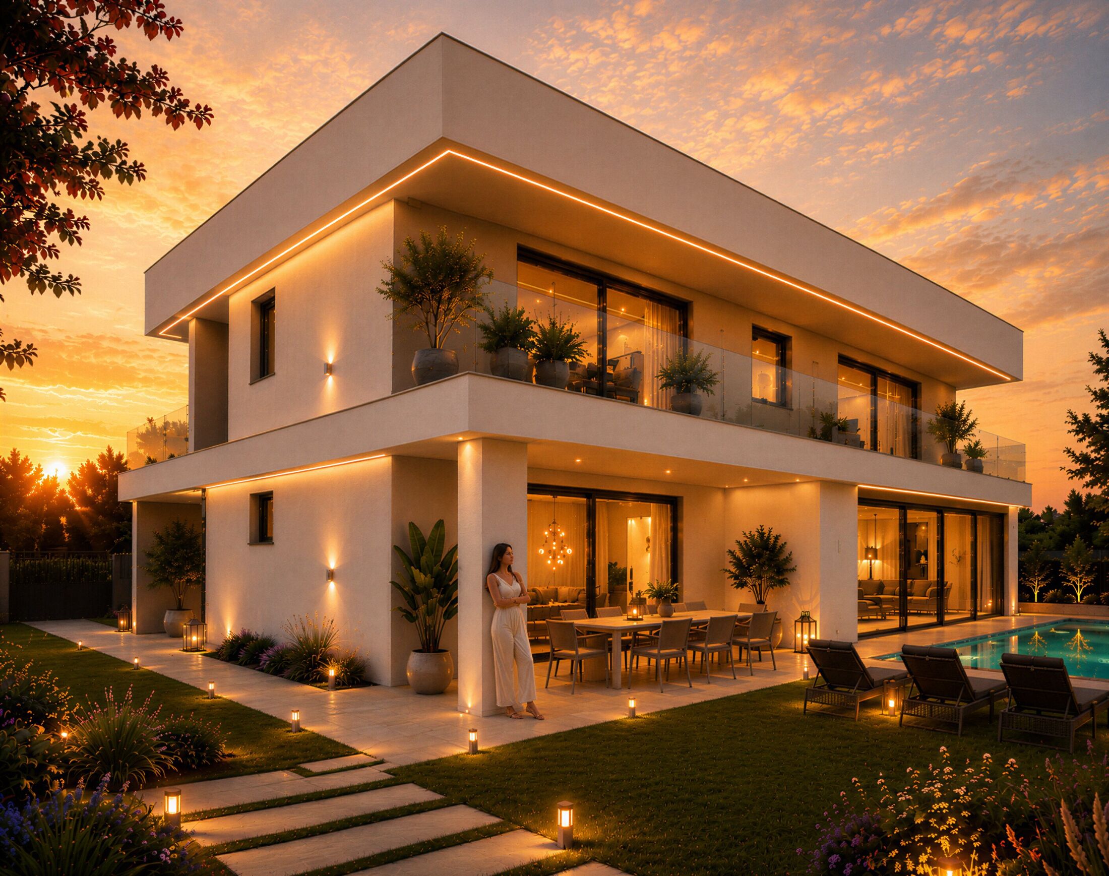 Villa Serena al tramonto, vista dal giardino